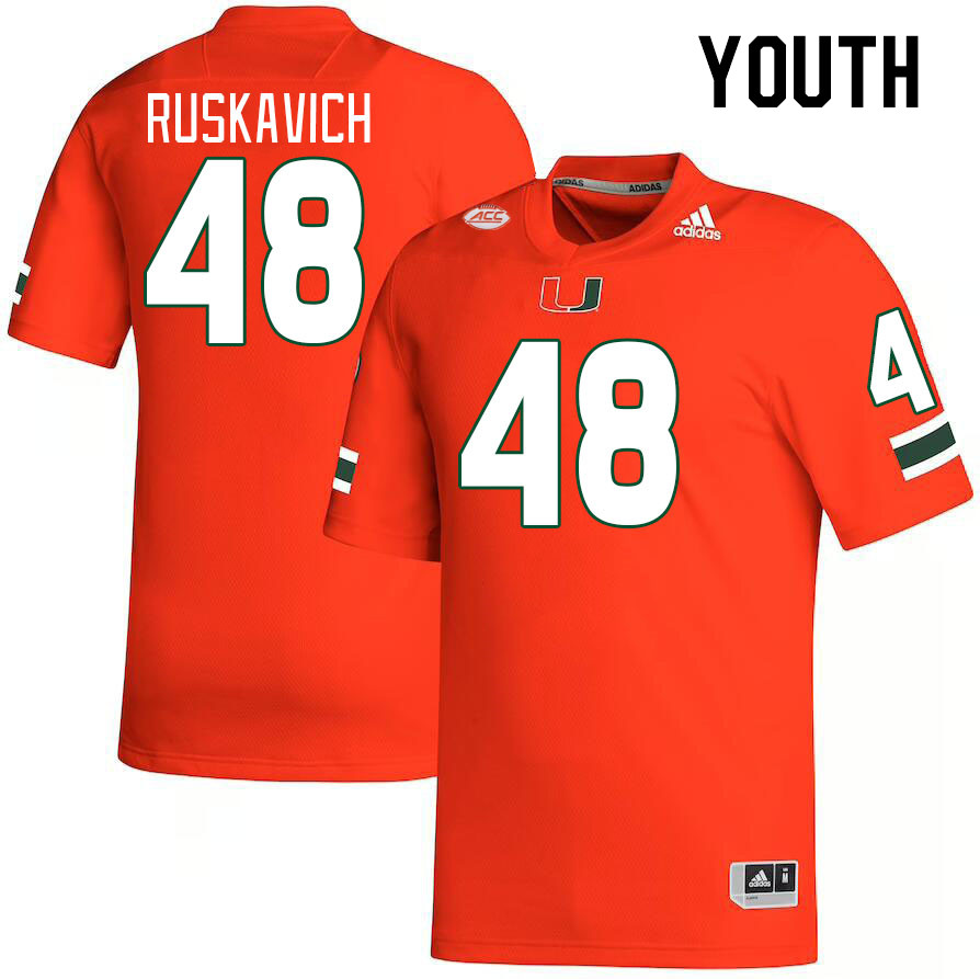 Youth #48 Owen Ruskavich Miami Hurricanes College Football Jerseys Stitched-Orange